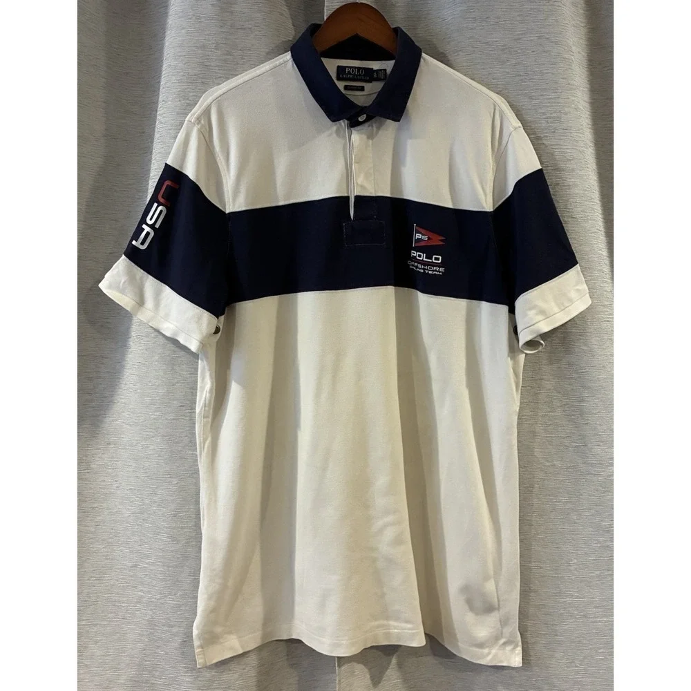 Polo by Ralph Lauren Men’s White & Navy Striped Polo Shirt